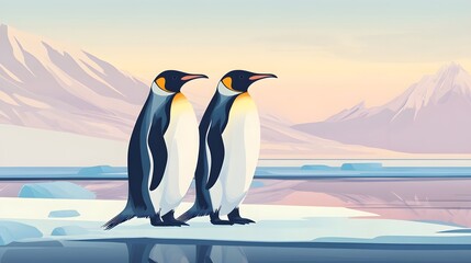 Obraz premium Penguin standing on ice in the polar region surrounded by snow and cold, showcasing the beauty of wildlife in Antarctica with an emperor penguin