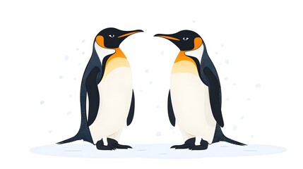 Fototapeta premium Penguin standing on ice in the polar region surrounded by snow and cold, showcasing the beauty of wildlife in Antarctica with an emperor penguin