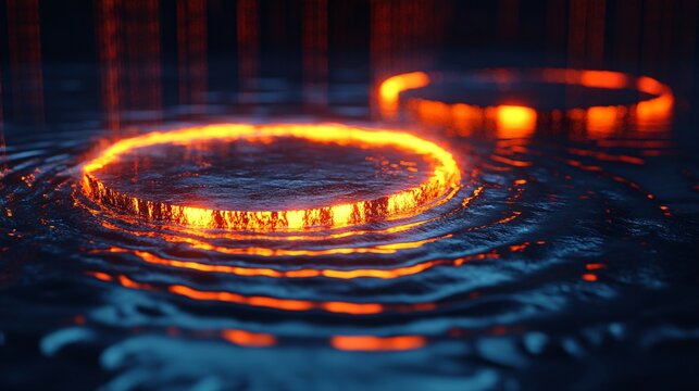 A smooth water-like surface with concentric ripples and glowing edges