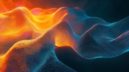 Fototapeta premium Abstract depiction of a neural network with glowing blue and orange connections, resembling a complex web of neurons and synapses