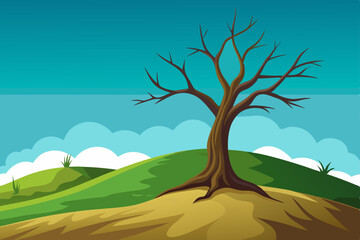 Dead Tree on the Hill vector art illustration