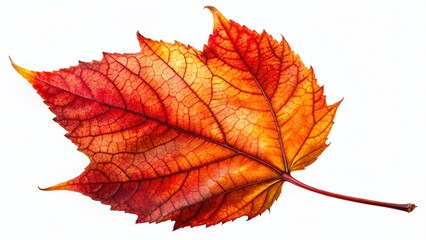 Single Autumn Leaf Isolated on White, Fall Foliage, Red Maple Leaf PNG