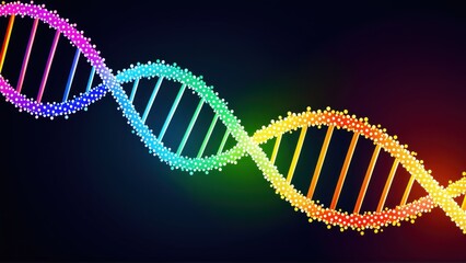 Colorful dna helix: vibrant molecular structure on dark background