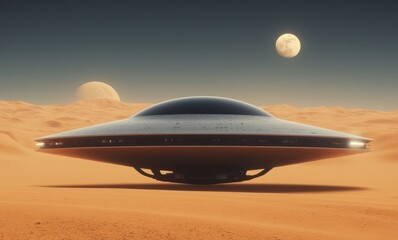 Futuristic UFO in Martian landscape