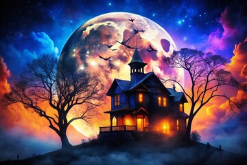Fototapeta premium Spooky Double Exposure Halloween Night