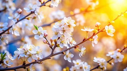 Spring Blossoms: Delicate White Plum Tree Branches in Early Spring