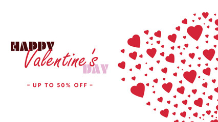 たくさんのハートで飾られたハッピーバレンタインの広告背景テンプレート（白）　Happy Valentine's Day ad background template decorated with lots of hearts (white)