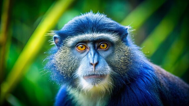 Stunning Cercopiteco Azul Monkey Portrait, Left Profile, Copy Space