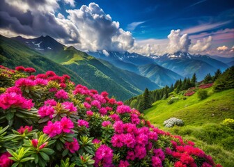 Fototapeta premium Stunning Mountain Roses (Rhododendron ponticum) in Bloom, Sis Mountain, Trabzon, Turkey