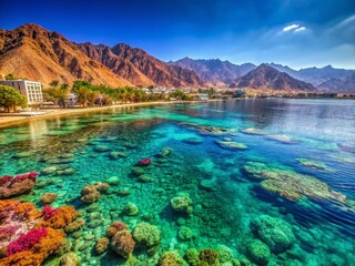 Fototapeta premium Stunning Red Sea Panorama: Aqaba, Jordan - Vibrant Coral Reef & Crystal Clear Waters