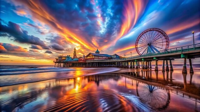 Surreal Blackpool Seascape: Twisted Pleasure Pier & Dreamlike Sky