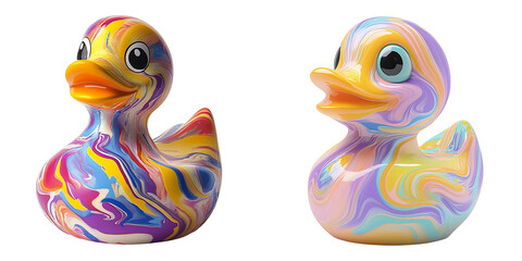 Naklejka premium Set of Vibrant Rubber Ducky with Cheerful Expression Isolated on a White or Transparent Background