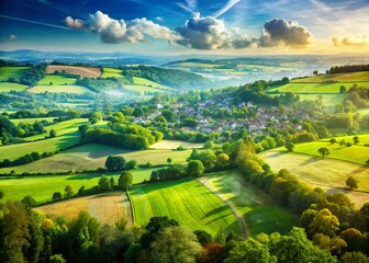 Obraz premium Surrey England Aerial Double Exposure: Cityscape & Nature