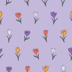 Collection of Crocus Vector Seamless Pattern illustration for Print, Wallpaper, Decoration.