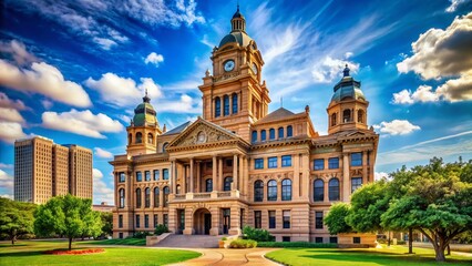 Obraz premium Tarrant County Courthouse Exterior - Historic Landmark Building in Downtown Fort Worth, Texas