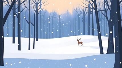 A snowy winter forest with frost-covered trees and a serene landscape in December