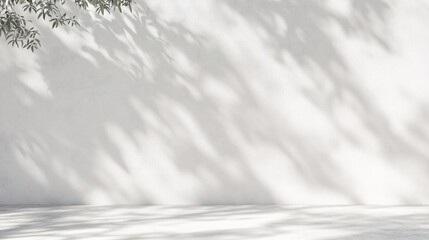 Serene White Wall Background with Leaf Shadows Minimalist Studio Scene