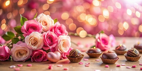 Tilt-Shift Valentine's Day: Pink Flowers & Chocolates Background