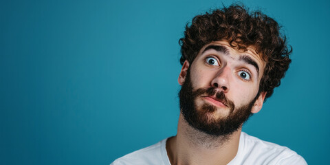 A confused young man with curly hair and a beard, generative AI
