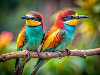 Fototapeta premium Two Bird Families Nesting in a Tree - Documentary Wildlife Photography