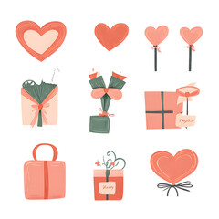 A set of icons a minimalist valentine days