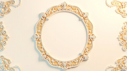 AI generative. Elements of ornate vintage frames. Border white gold swirls motifs on cream background. Design for wedding invitations, greeting cards, royal certificates., food menu. 67