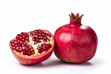 Fresh red pomegranate and sliced fruit pomegranate isolated on white background
