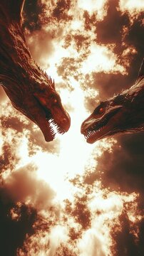 Epic Clash of Mythical Creatures in Fiery Skies A Fantasy Battle of Dragons