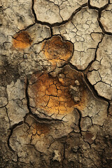 Close-up of cracked mud in a dry field, symbolizing drought and natural patterns