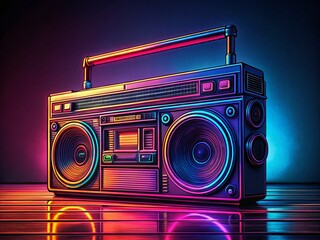 Fototapeta premium Vintage Radio Player & Tape Recorder: Continuous Line Art in Low Light