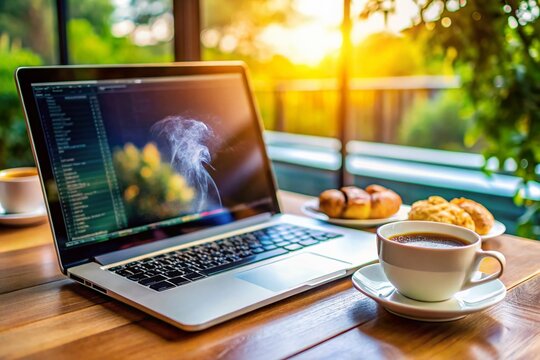 Web Development: Java Code on Laptop Screen with Coffee and Snacks