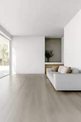 Fototapeta premium Modern minimalist living room design with natural light and simple furnishings