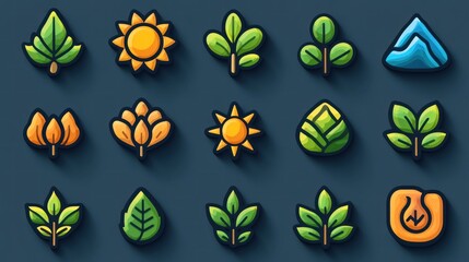 Obraz premium Nature Icons: A Collection of Flat Design Elements