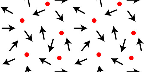 Pattern of black arrows and red dots on a white background creates dynamic visual interest