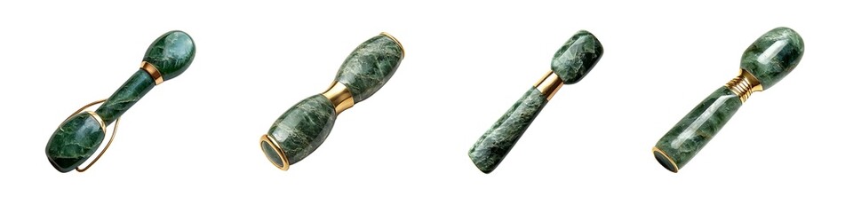 Set of Green Jade Facial Rollers PNGs Isolated on Transparent Background