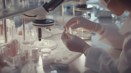 Lab Technicians Working with Microscope and Samples