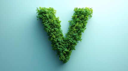 Green foliage forming letter V on light blue background.