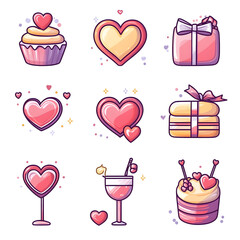 A set of icons a minimalist valentine days