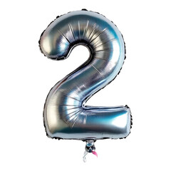 Metallic silver balloon number 2 with a sleek shiny finish.