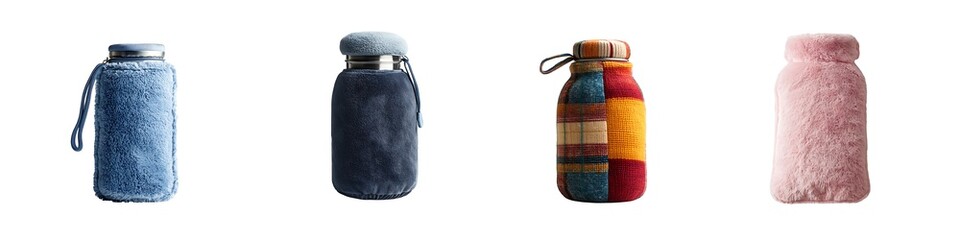 Hot Water Bottles PNG Set, Cozy Covers Isolated on Transparent Background