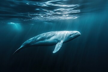 Fototapeta premium Serene Underwater Whale Sunlight Ocean Deep Blue Nature Wildlife