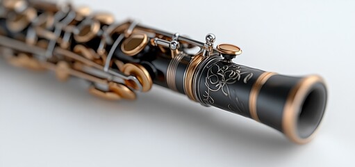 Naklejka premium Elegant Black and Gold Clarinet: A Close-Up View