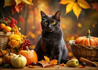 AI-crafted Halloween feast: a spooky-cute black cat's delectable, photographically enchanting meal.