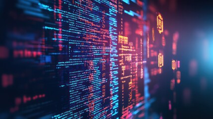 Digital code streaming, futuristic technology, data flow, network background, tech illustration