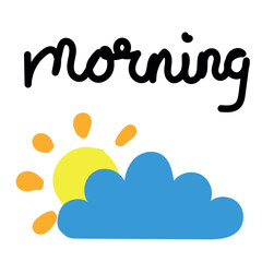 Morning Lettering Simple Doodle Hand Drawing Style Isolated on White Background