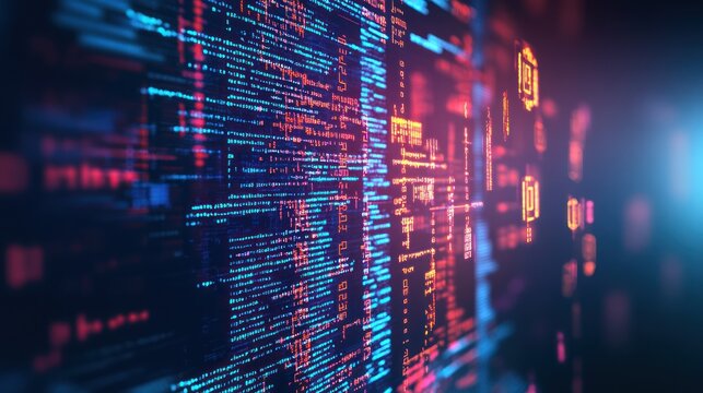 Digital code streaming, futuristic technology, data flow, network background, tech illustration