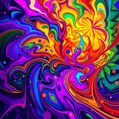 Fototapeta premium Vibrant abstract composition with swirling colors and geometric shapes. Energetic, creative, and visually captivating design