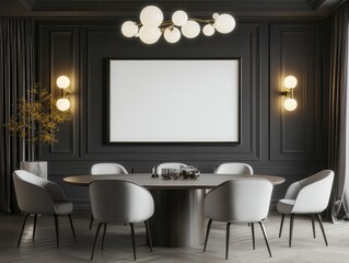 Modern Dining Room With Dark Walls And Elegant Decor