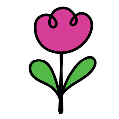 Purple Flower Simple Doodle Hand Drawing Style Isolated on White Background