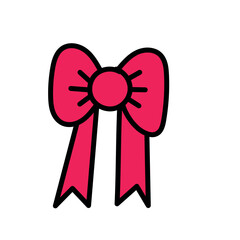 Red Ribbon Simple Doodle Hand Drawing Style Isolated on White Background